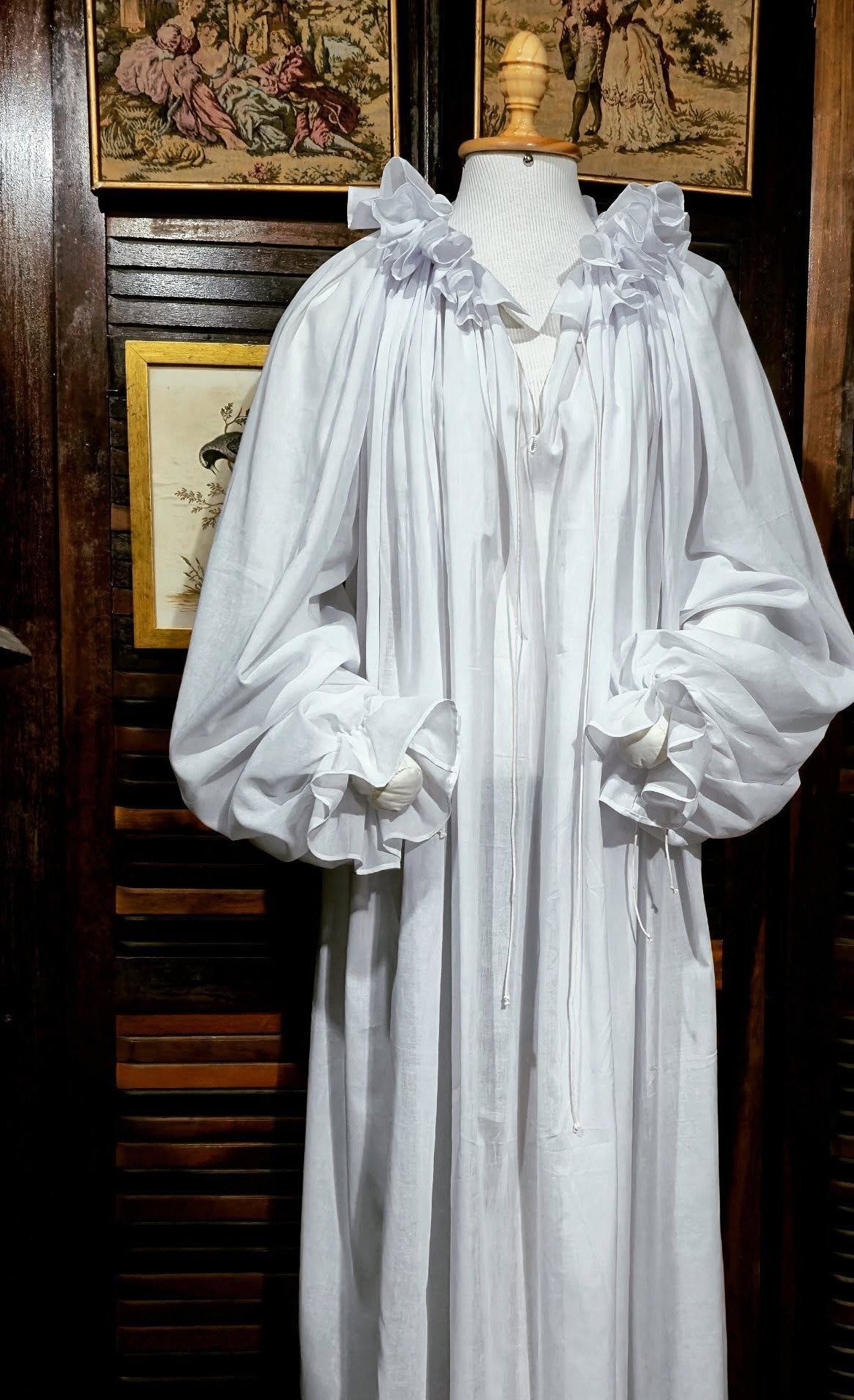 Regency Era Outfits Women Wore: 9 Elegant Period Pieces 6 White Regency era women's chemise with ruffles on a mannequin torso.