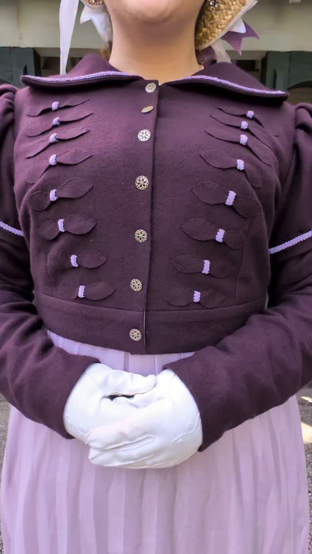 Regency Era Outfits Women Wore: 9 Elegant Period Pieces 3 Purple Spencer jacket with silver buttons and braiding over a light purple dress.